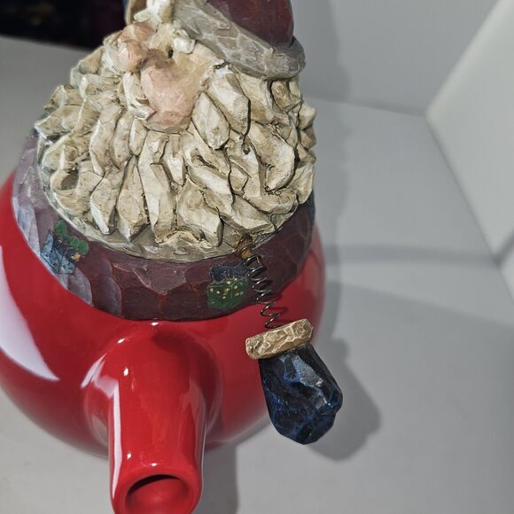 SANTA CLAUS Custom Christmas Teapot Springy Arms Holiday 8.5"x8" Red Ceramic - Picture 4 of 14